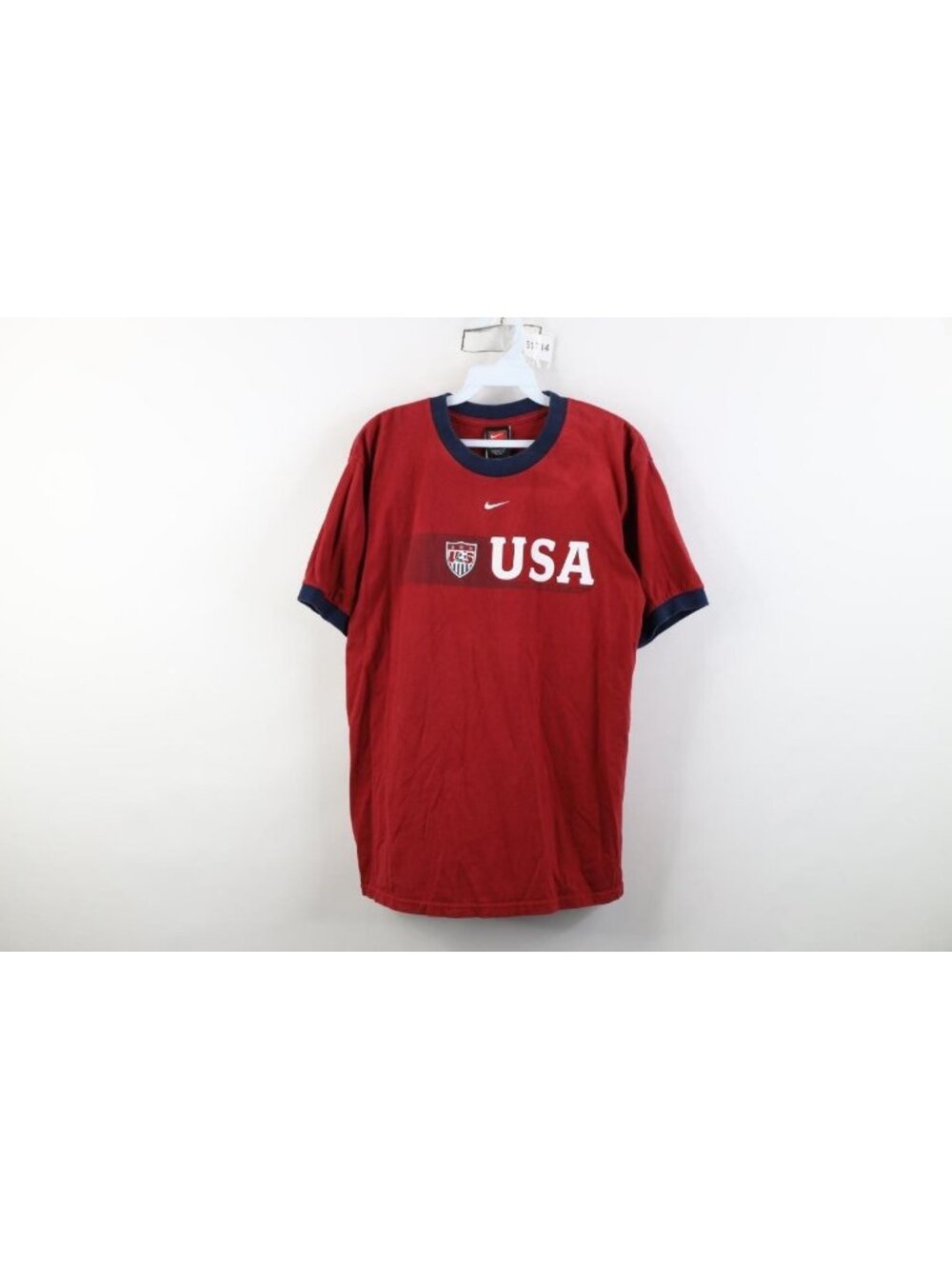 Vintage Y2K Nike Mens Small USMNT Team USA Soccer World Cup Ringer T-Shirt Red